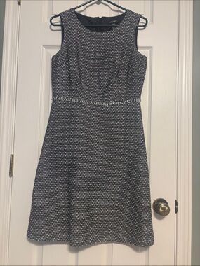 Nine West Black and White Textured Sleeveless A-Line Dress